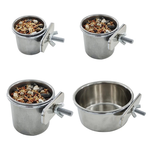 Pet Birds Hanging Cage Bowl Dish Cup Anti-Turnover Stainless Steel Feeding Food Drinking Feeder for Parakeet Lovebird Finches